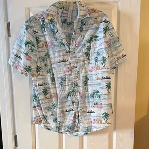 Chaps Men's Island Print Shirt - Blue and Green